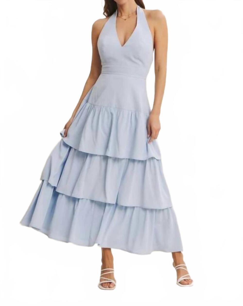 NEW IN FEBRUARY bridal moment cascade tiered ruffles maxi dress in blue